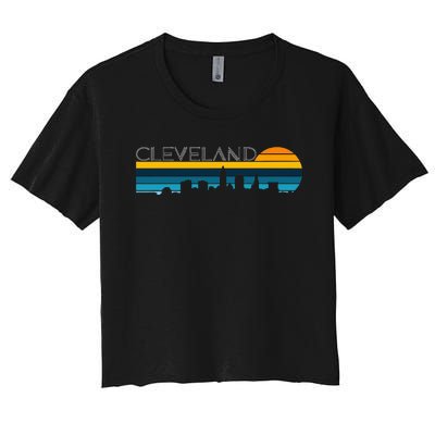 Cleveland Skyline Vintage Retro Sunset Cleveland Cityscape Women's Crop Top Tee