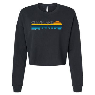 Cleveland Skyline Vintage Retro Sunset Cleveland Cityscape Cropped Pullover Crew