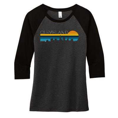 Cleveland Skyline Vintage Retro Sunset Cleveland Cityscape Women's Tri-Blend 3/4-Sleeve Raglan Shirt