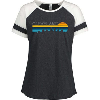 Cleveland Skyline Vintage Retro Sunset Cleveland Cityscape Enza Ladies Jersey Colorblock Tee