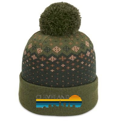 Cleveland Skyline Vintage Retro Sunset Cleveland Cityscape The Baniff Cuffed Pom Beanie