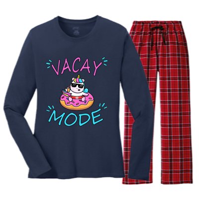 Cute Summer Vacay Mode Beach Mode Unicorn Cruise Women's Long Sleeve Flannel Pajama Set 