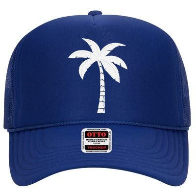 Cool Summer Vacation Beach Palm Tree High Crown Mesh Back Trucker Hat