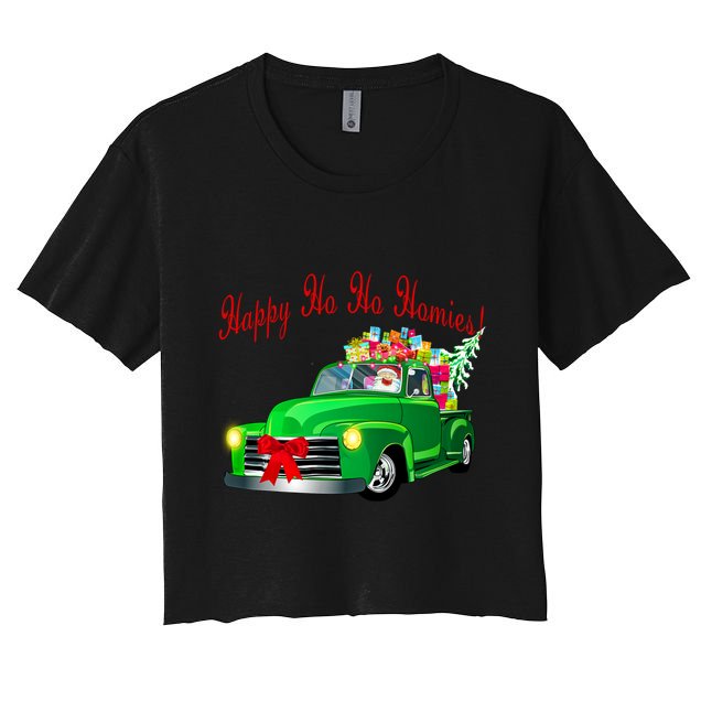 Christmas Santa Vintage Classic Lowrider Slammed Truck Funny Gift Crop Top