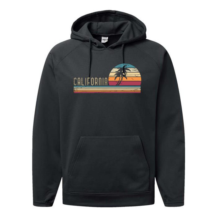 Cali Summer Vacation Ca Palm Trees Usa Retro California Performance Fleece Hoodie