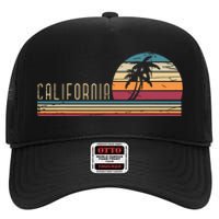 Cali Summer Vacation Ca Palm Trees Usa Retro California High Crown Mesh Back Trucker Hat