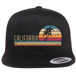 Cali Summer Vacation Ca Palm Trees Usa Retro California Flat Bill Trucker Hat