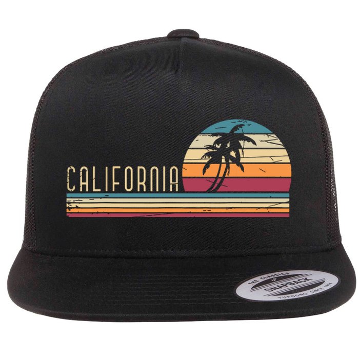 Cali Summer Vacation Ca Palm Trees Usa Retro California Flat Bill Trucker Hat