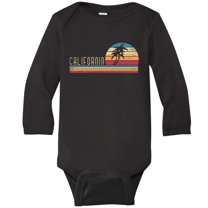 Cali Summer Vacation Ca Palm Trees Usa Retro California Baby Long Sleeve Bodysuit