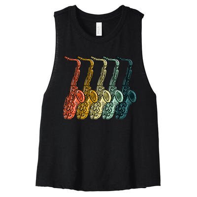 Cool Saxophone Vintage Saxophone Player Women's Racerback Cropped Tank