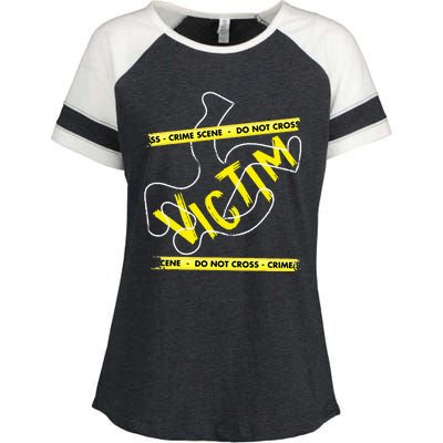 Crime Scene Victim Murder Mystery Dinner Chalk Outline Enza Ladies Jersey Colorblock Tee