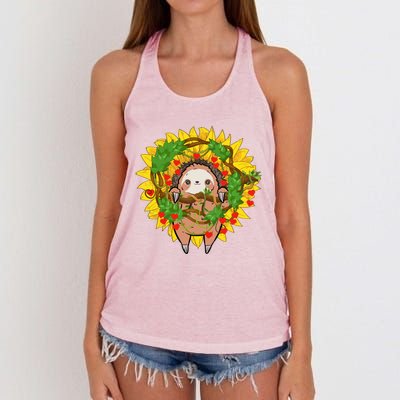 Cute Sloth Valentine's Day Heart Pattern Lazy Animal Lover Funny Gift Women's Knotted Racerback Tank