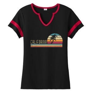 Cali Summer Vacation CA Palm Trees USA Retro California Ladies Halftime Notch Neck Tee