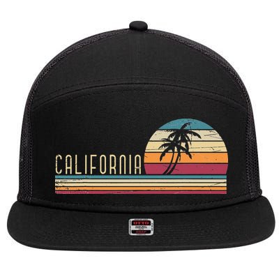 Cali Summer Vacation CA Palm Trees USA Retro California 7 Panel Mesh Trucker Snapback Hat