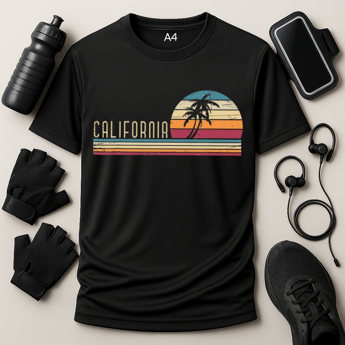 Cali Summer Vacation CA Palm Trees USA Retro California Cooling Performance Crew T-Shirt