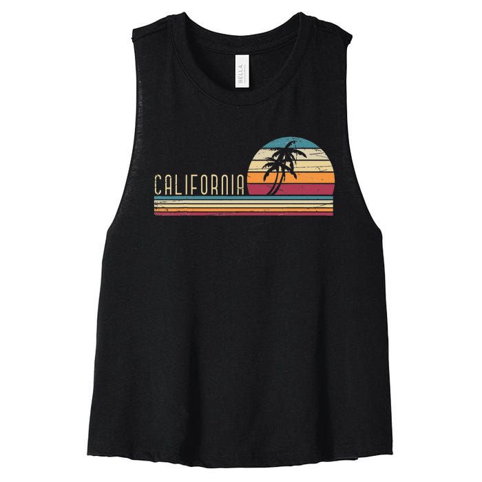 Cali Summer Vacation CA Palm Trees USA Retro California Women's Racerback Cropped Tank