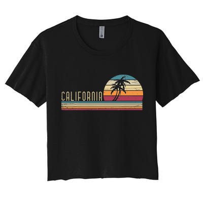 Cali Summer Vacation CA Palm Trees USA Retro California Crop Top