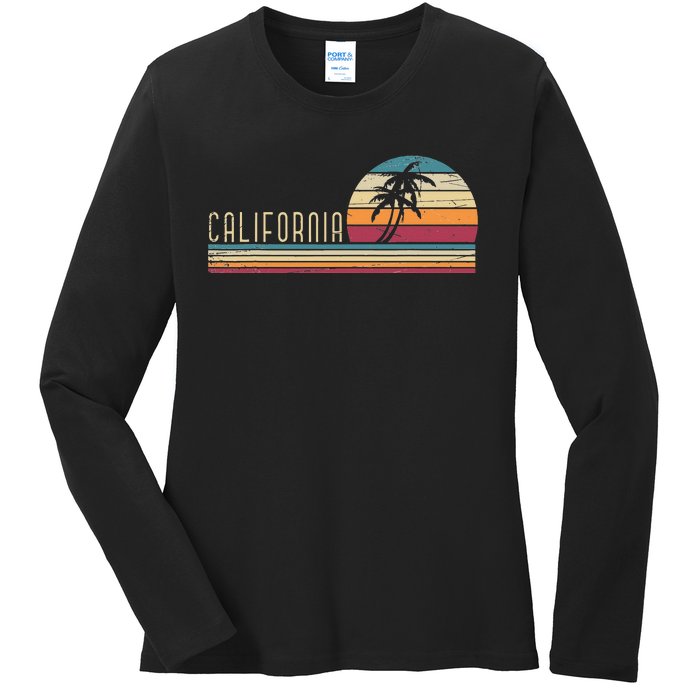 Cali Summer Vacation CA Palm Trees USA Retro California Ladies Long Sleeve Shirt