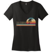 Cali Summer Vacation CA Palm Trees USA Retro California Women's V-Neck T-Shirt