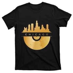 Chicago Skyline Vinyl Record Illinois Music Souvenir T-Shirt