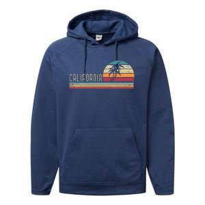 Cali Summer Vacation CA Palm Trees USA Retro California Performance Fleece Hoodie