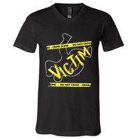 Crime Scene Victim Murder Mystery Dinner Chalk Outline V-Neck T-Shirt