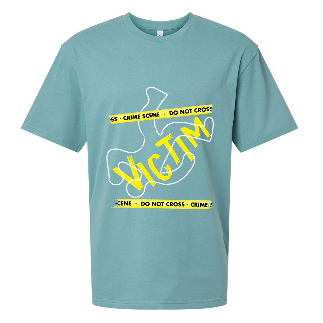 Crime Scene Victim Murder Mystery Dinner Chalk Outline Sueded Cloud Jersey T-Shirt