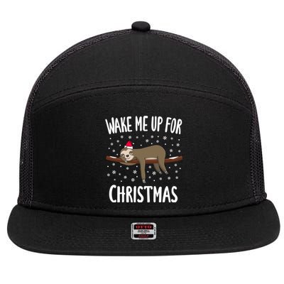 Cute Sloth Wake Me Up For Christmas Christmas Gift 7 Panel Mesh Trucker Snapback Hat