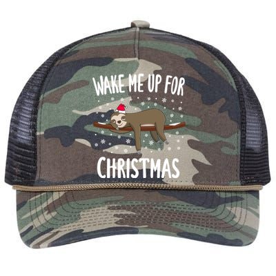 Cute Sloth Wake Me Up For Christmas Christmas Gift Retro Rope Trucker Hat Cap