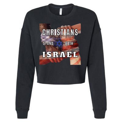 Christians Stand With Israel Amercan Flag Patriotic Cropped Pullover Crew