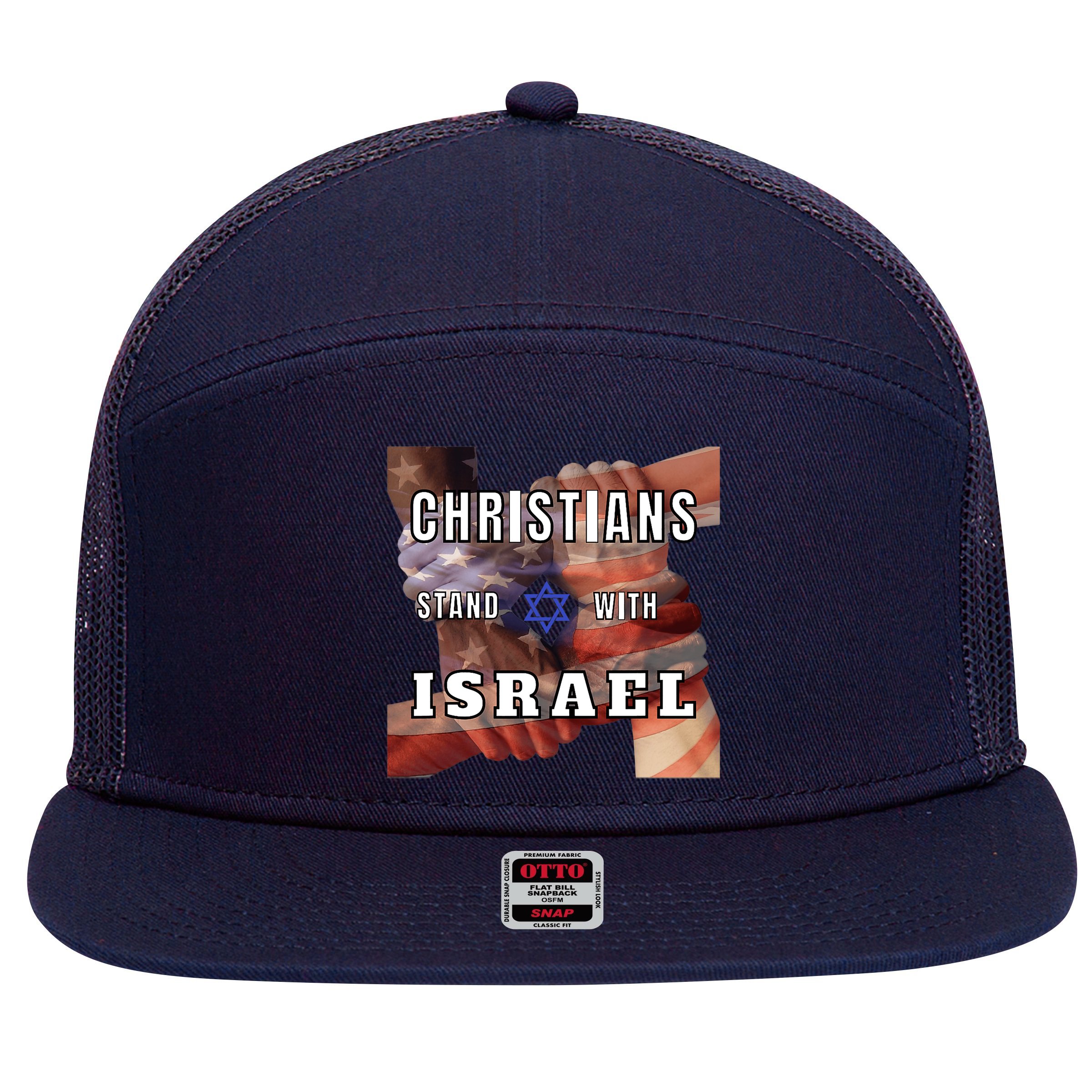 Christians Stand With Israel Amercan Flag Patriotic 7 Panel Mesh Trucker Snapback Hat