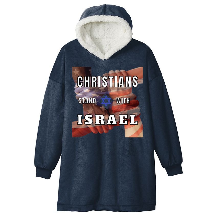 Christians Stand With Israel Amercan Flag Patriotic Hooded Wearable Blanket