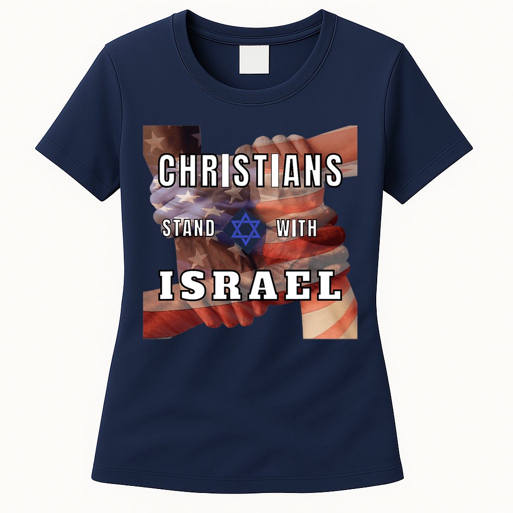 Christians Stand With Israel Amercan Flag Patriotic Womens T-Shirt