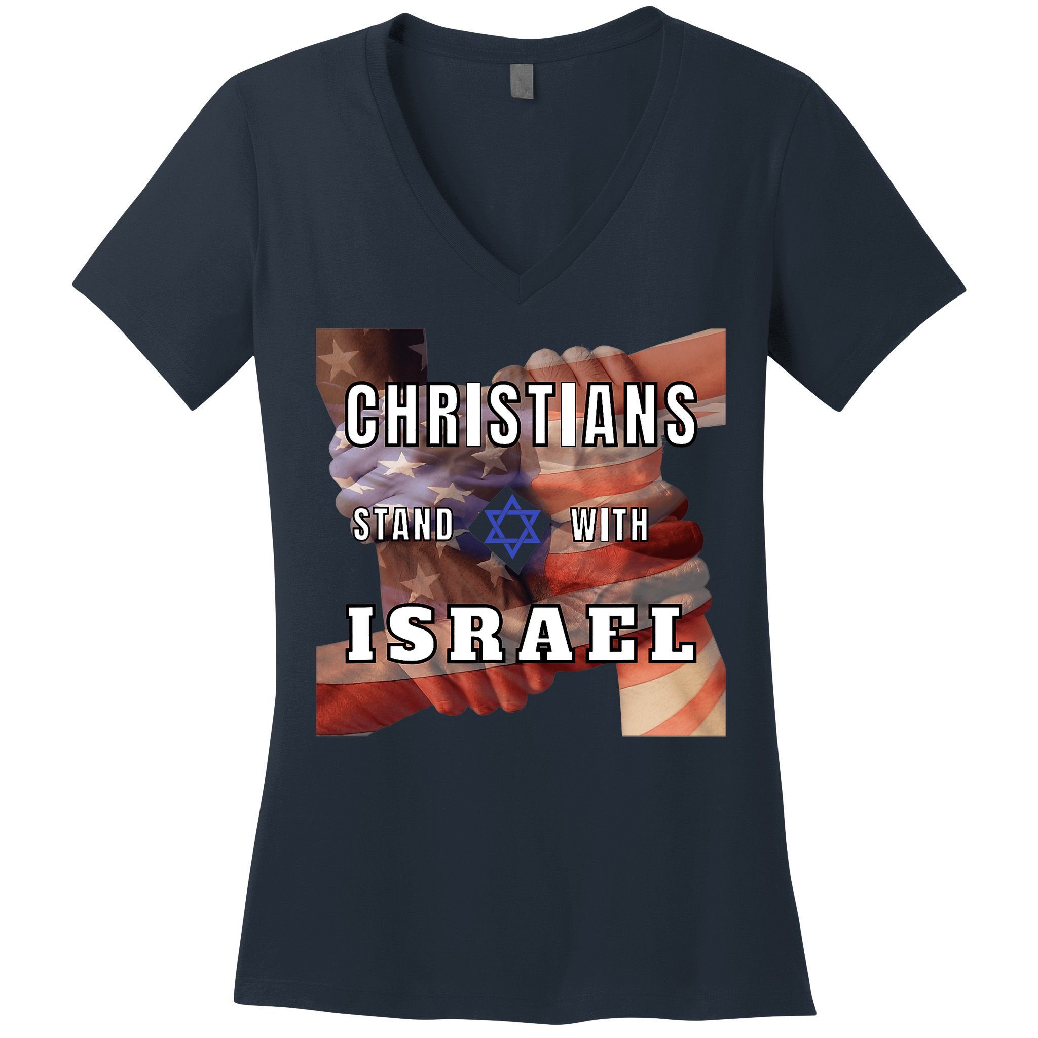 Christians Stand With Israel Amercan Flag Patriotic Women's V-Neck T-Shirt