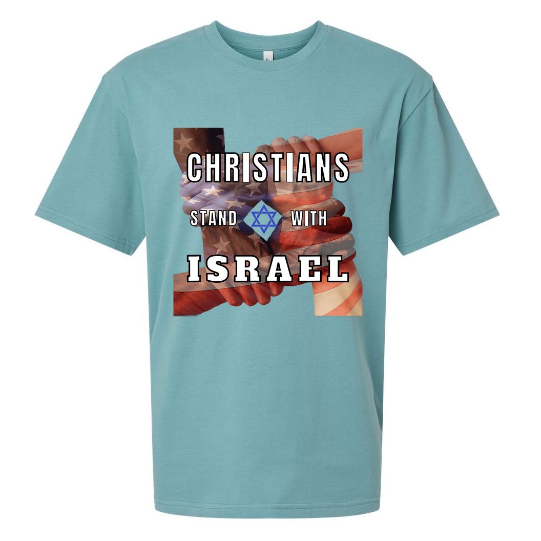 Christians Stand With Israel Amercan Flag Patriotic Sueded Cloud Jersey T-Shirt