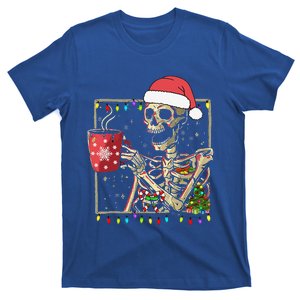 Christmas Skeleton With Smiling Skull Drinking Coffee Latte Cute T-Shirt