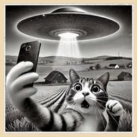  Cat Selfie With Alien UFO Cat  Drawstring Bag