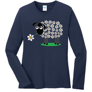 Cute Sheepp With Flower Wool Gift For Girl Women Tee Ladies Long Sleeve Shirt