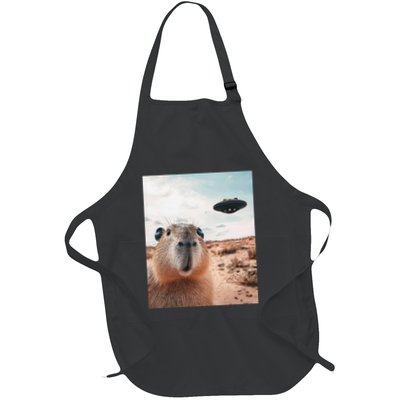 Capybara Selfie With Ufos Funny Graphic Full-Length Apron With Pockets