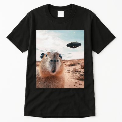 Capybara Selfie With Ufos Funny Graphic Tall T-Shirt