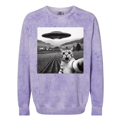 Cat Selfie With Alien Ufo Funny Cat Gifts Colorblast Crewneck Sweatshirt