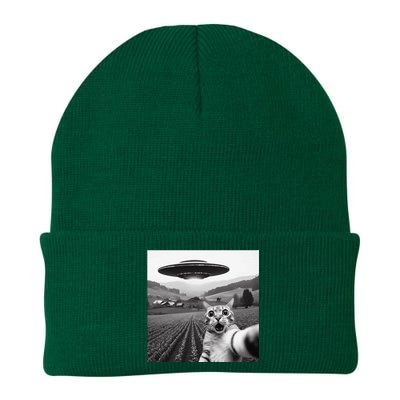 Cat Selfie With Alien Ufo Funny Cat Gifts Knit Cap Winter Beanie