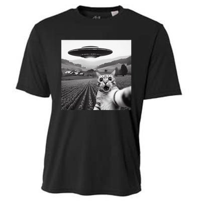 Cat Selfie With Alien Ufo Funny Cat Gifts Cooling Performance Crew T-Shirt