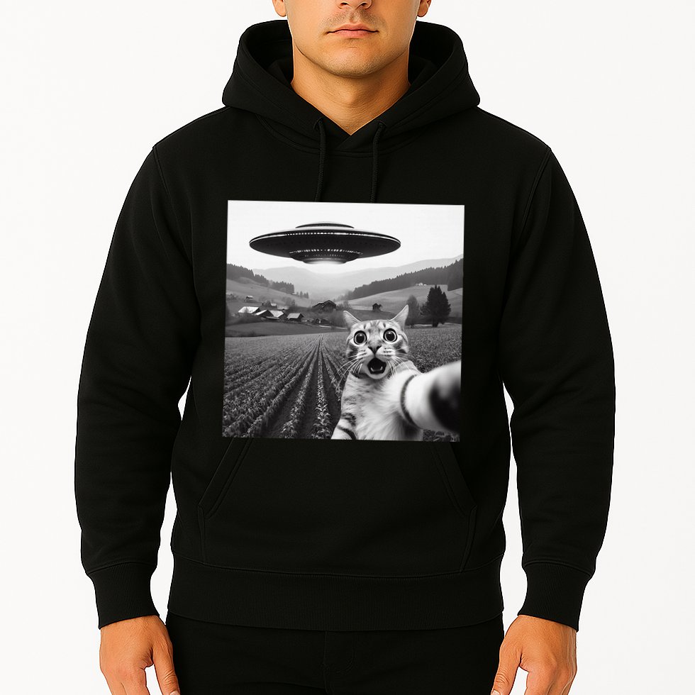 Cat Selfie With Alien Ufo Funny Cat Gifts Hoodie