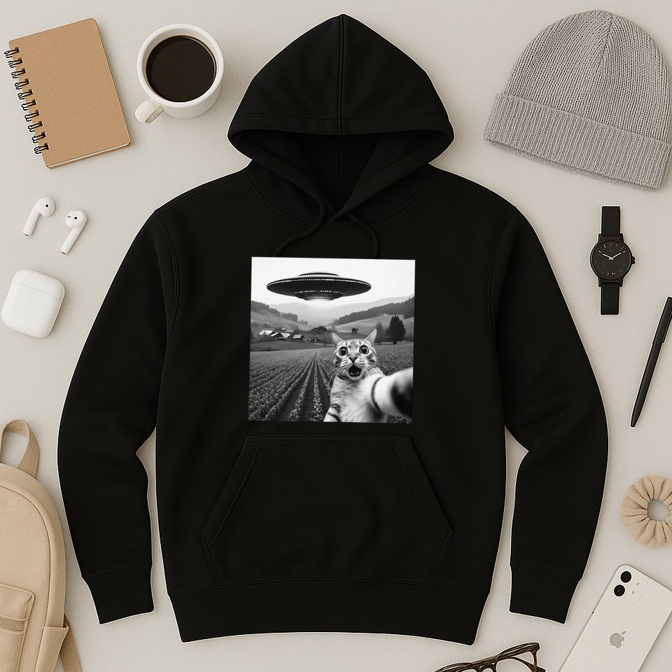 Cat Selfie With Alien Ufo Funny Cat Gifts Hoodie