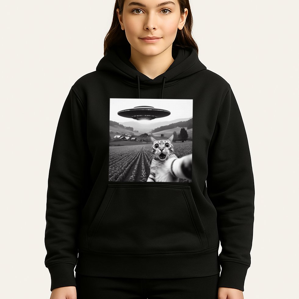 Cat Selfie With Alien Ufo Funny Cat Gifts Hoodie