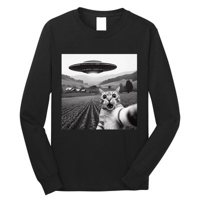 Cat Selfie With Alien Ufo Funny Cat Gifts Long Sleeve Shirt