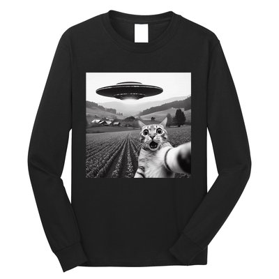 Cat Selfie With Alien Ufo Funny Cat Gifts Long Sleeve Shirt