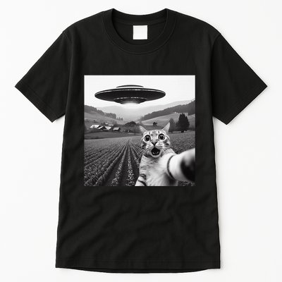 Cat Selfie With Alien Ufo Funny Cat Gifts Tall T-Shirt