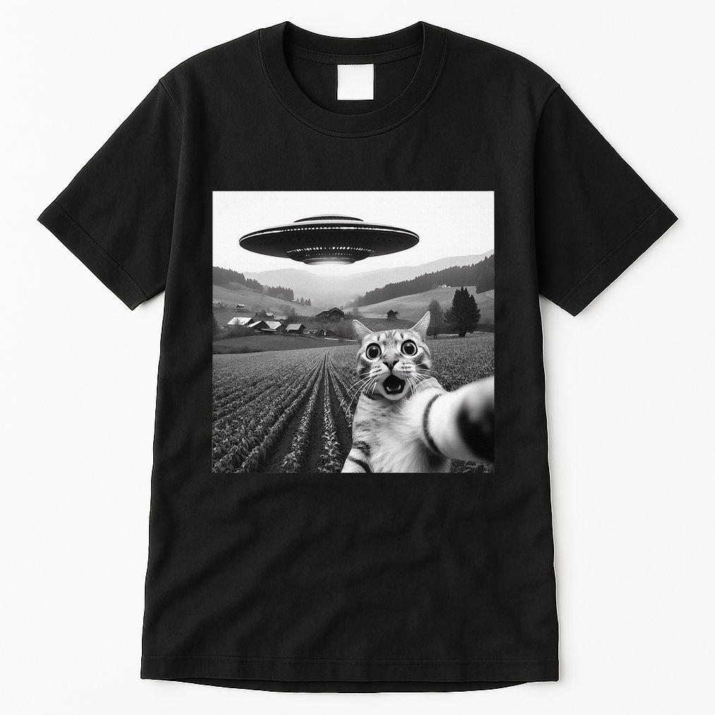 Cat Selfie With Alien Ufo Funny Cat Gifts Tall T-Shirt